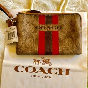 NWT Coach Wristlet Authentic Brown logo w/stripes